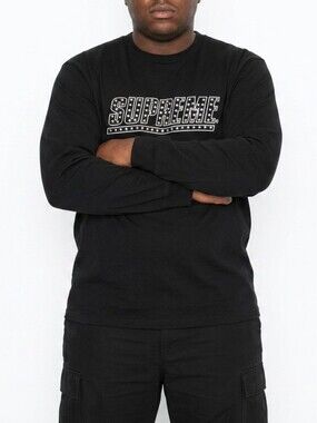 Supreme Black Studded Logo Crewneck Long Sleeve T
